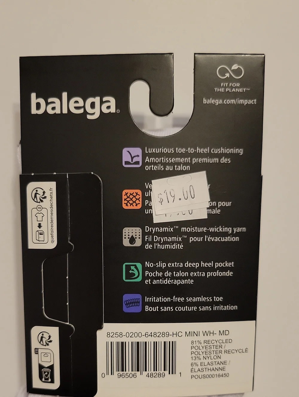 Balega Mini Crew, Men 7-9/Women 8.5-10.5, White, NWT